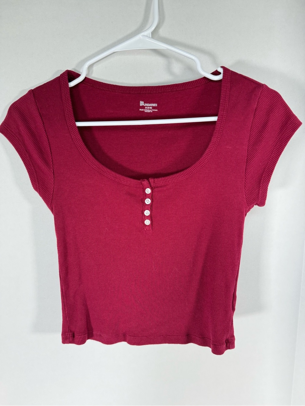 No Boundaries Raspberry Pink Ribbed Henley Crop Top